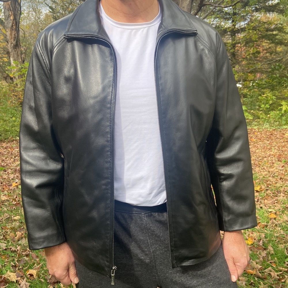 Calvin Klein Black Leather Jacket Fleece & Quilted Lining Men's Size M - Picture 3 of 15
